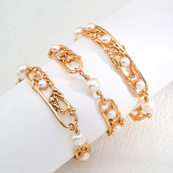 ✨ Artisan Original "Chinese Lattice" Pearl Link Bracelet | S925 Gold - Picture 11 of 12